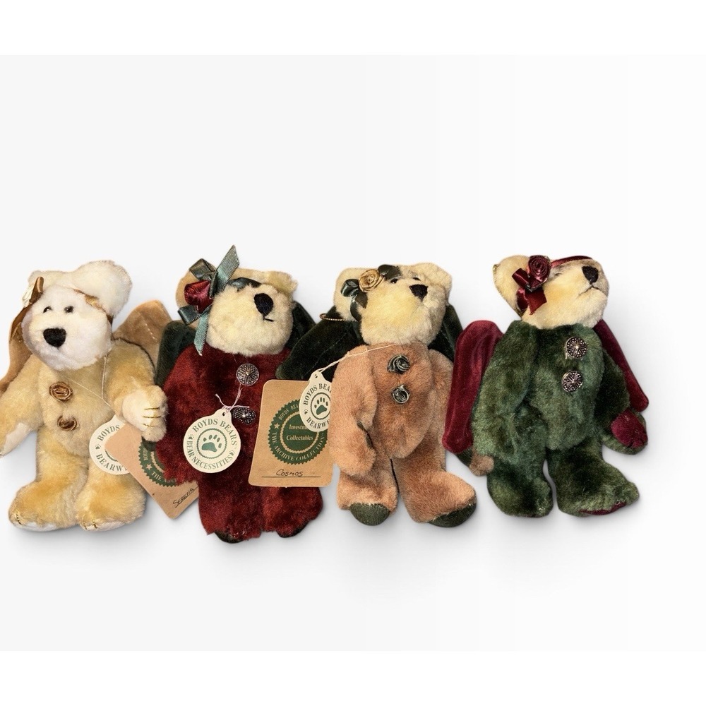 Boyds Bears Miniature Plush Bear Angels Christmas Ornaments Lot of 4